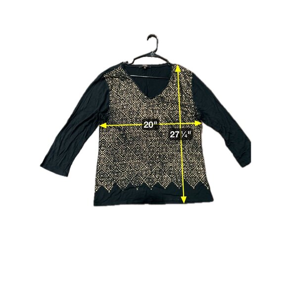 Alex Marie Black Gold Long Sleeve Top With V-Neck Sz XL - Picture 7 of 8